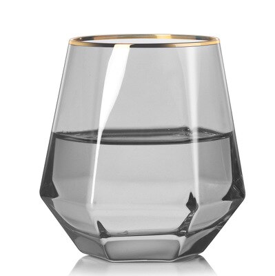 Vasos de cristal de estilo nórdico con forma de diamante para whisky, vasos de agua con borde dorado, 280ml,: D