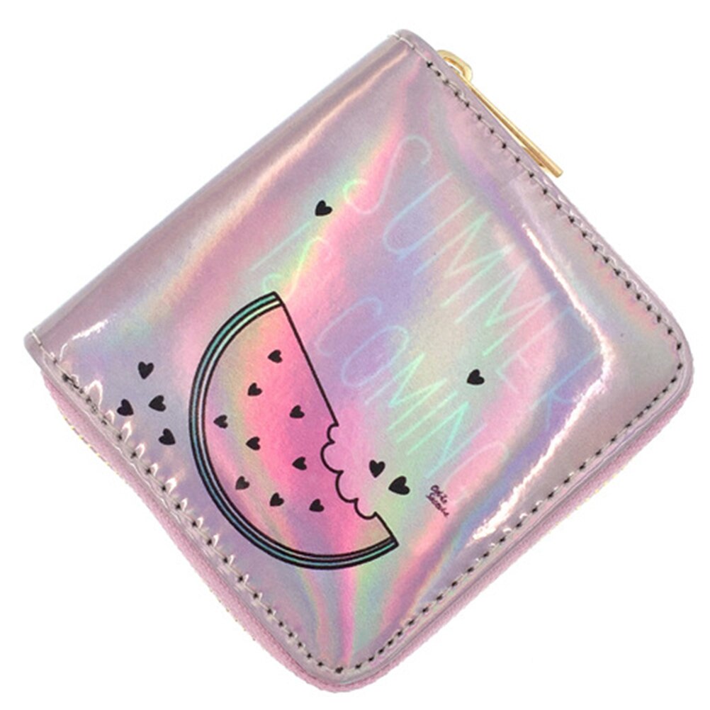 Femmes hologramme portefeuille porte-monnaie en cuir PU sac à main carte à glissière porte-pochette femmes dessin animé mignon petits portefeuilles pochette
