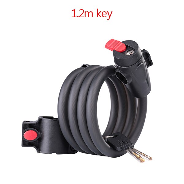 WHEEL UP Bike Lock Bicycle Password Key Lock Stainless Steel Cable Coil MTB Road Bike Security Equipment With Keys For Cycling: 1.2m key