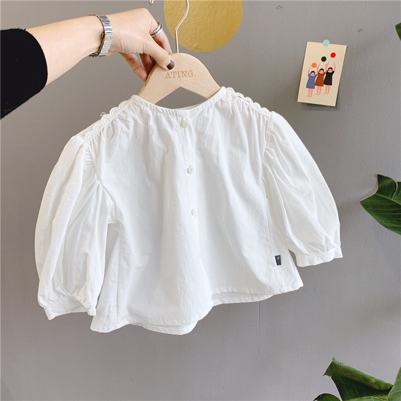 Koreansk stil baby piger løse ærmer børn afslappet ensfarvet tøj: Hvid / 2t