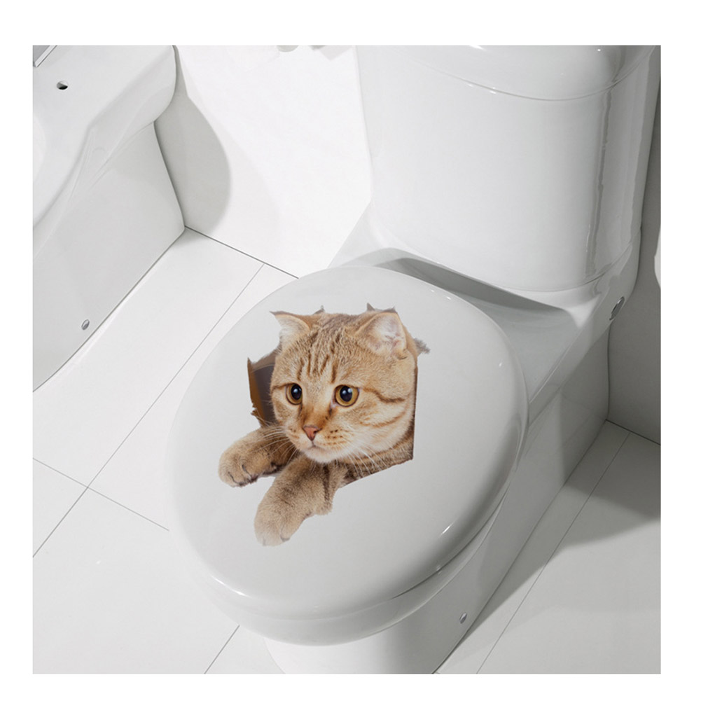 Katte sticker til væg tegneserie sød 3d kitty dyr levende badeværelse skræl og stok toilet mærkat jan 88: Sk2003