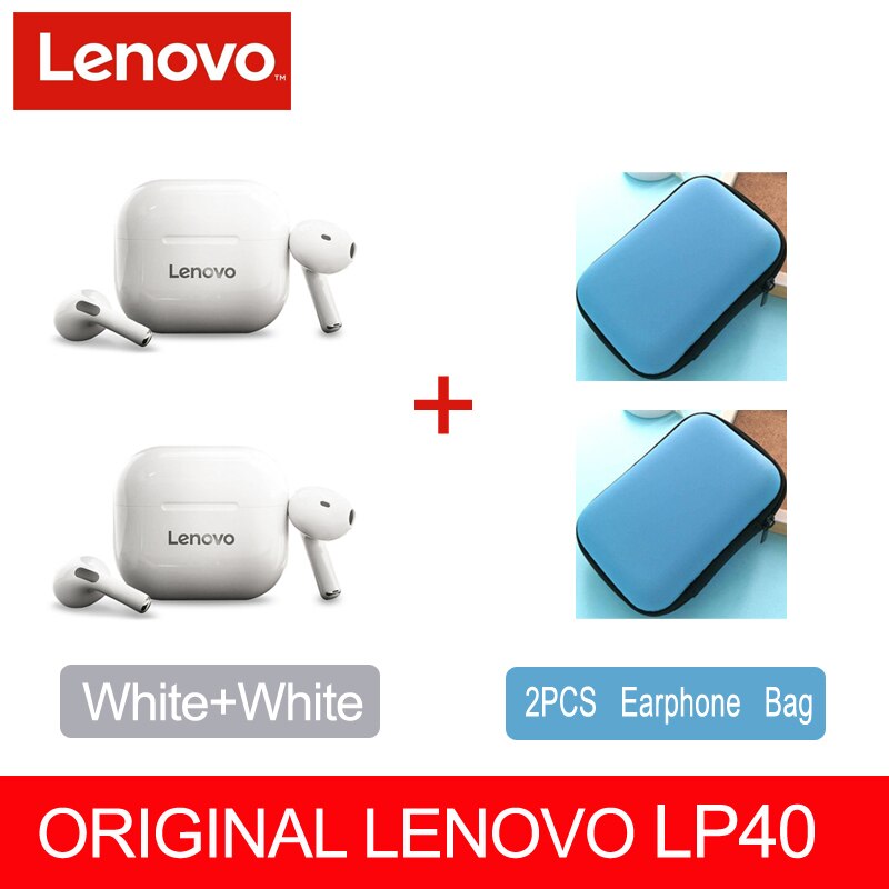 Lenovo LP40 Wireless Bluetooth Headphones V5.0 Touch Control Earphones Stereo HD Mic Talking with 300mAh Battery IPX5 Waterproof: LP40 2 White 2 Case