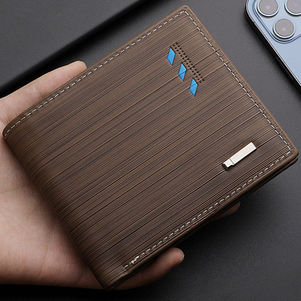 Short Wallet Microfiber Synthetic Leather Short Wallets Men Stripe Male Purse Coin Pouch Multi-functional Cards