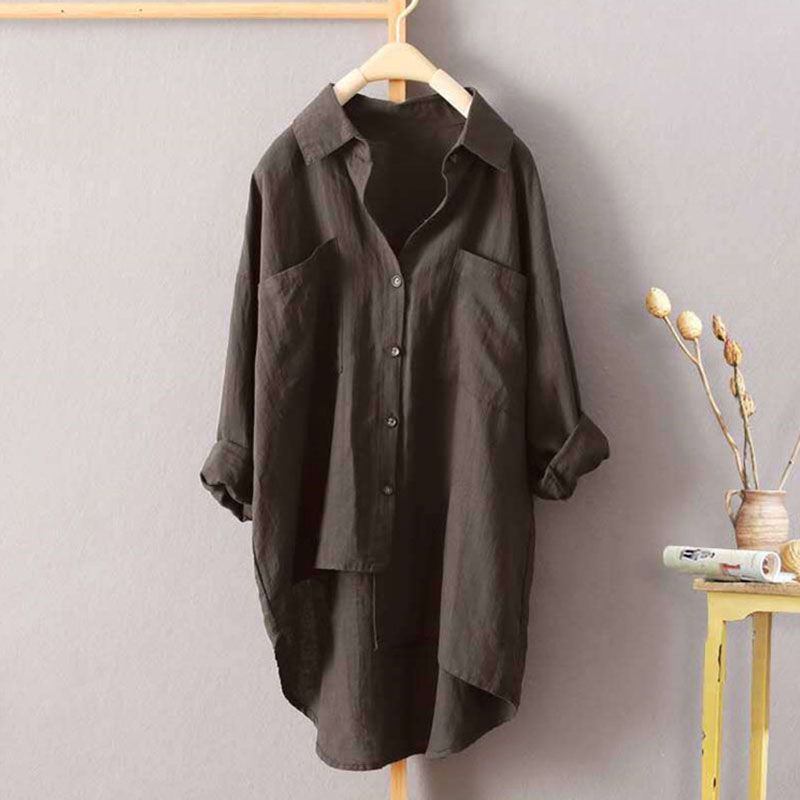 2025 Primavera Verano ropa de calle camisa holgada de Color sólido ropa de mujer bolsillos combinables blusa coreana de un solo pecho: 5 XL / Caqui