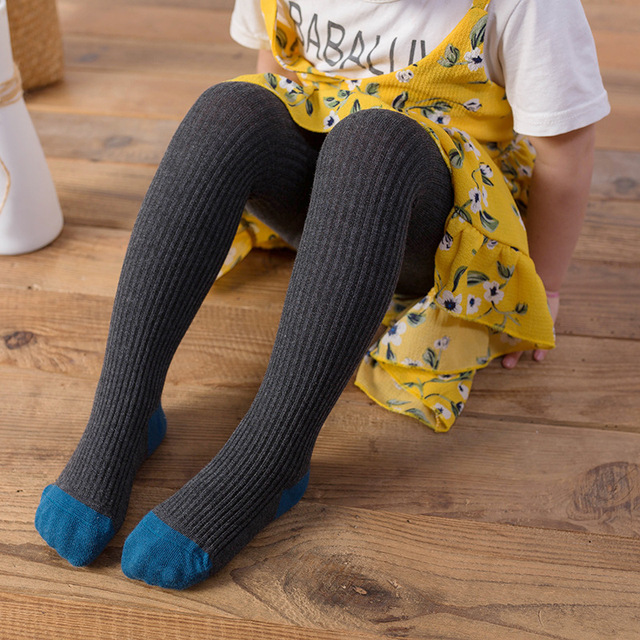 Pantis de algodón para bebé, medias deportivas de punto a juego de colores para primavera y otoño, cálidos, de ocio suave: Gris oscuro / M