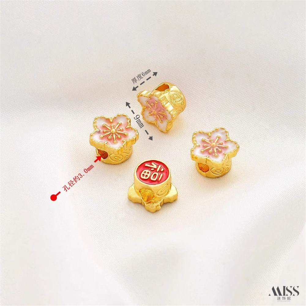 Strong Color Retention Rouge Pink Jingtai Blue Lotus Blessing Peach Blossom Bead Diy Bracelet Necklace String Jewelry Accessorie: SILVER PLATED