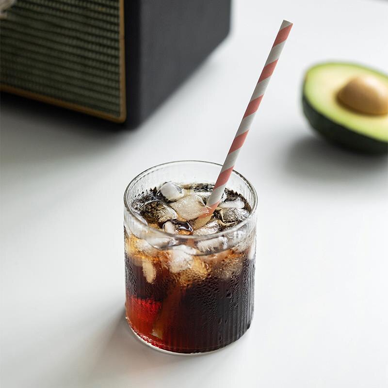 300ml/ handgjorda värmebeständiga glasskål rakt randigt glas isat latte americano kopp japanskt vertikalt glasvattenglas