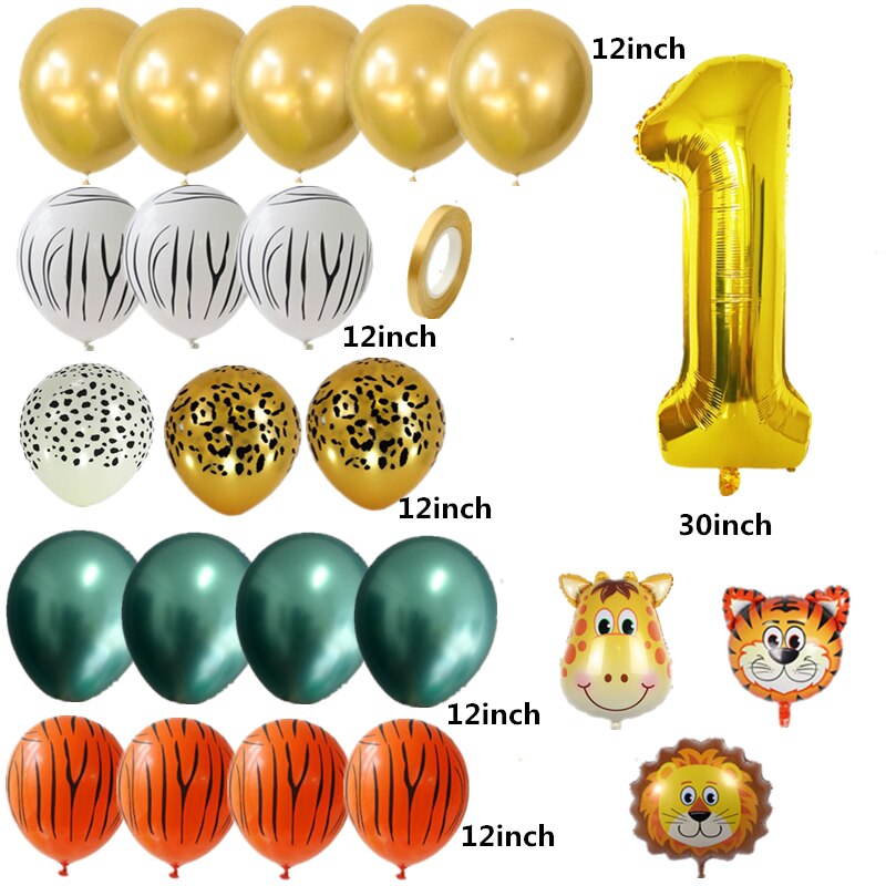 Børn safari dyr fødselsdagsfest balloner guld digital ballon buket løve tigher giraf ballon stativ zoo dyr ballon tegn: 1