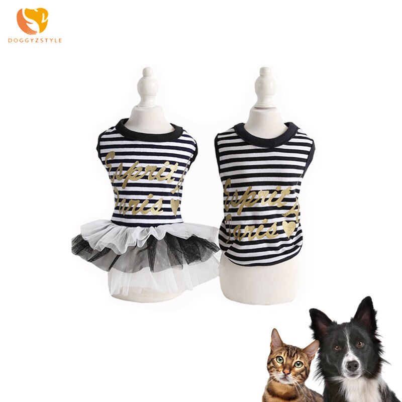 Doggyzstyle lemmikit vaatteet koira torni painatus ystäville liivi mekko koirat kesä t paidat raidallinen hame pennulle chihuahua nalle