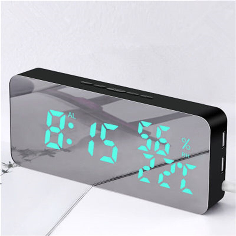 phone charging mirror wall-mounted alarm clock snooze sound control temperature and humidity LED color changing clock