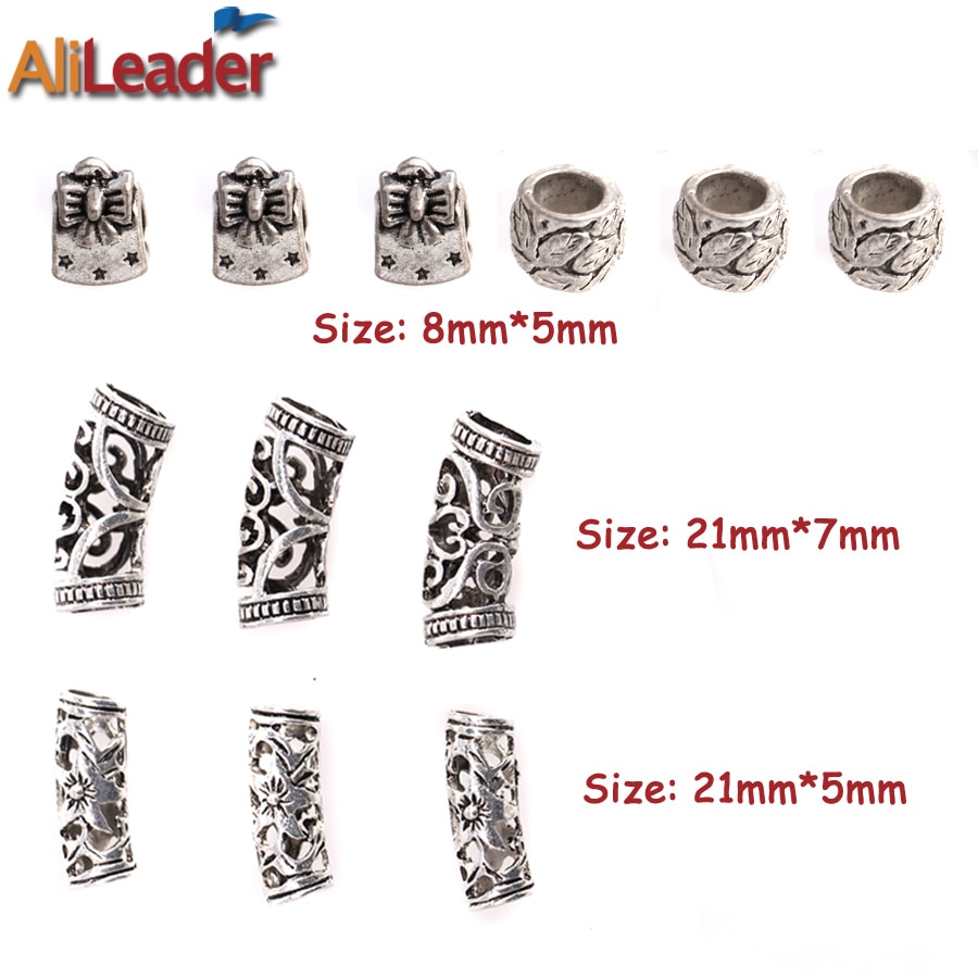 Alileader, cuentas de Rastas, cuentas de plata del Tíbet, brazaletes ajustables para trenza de pelo, 10 unidades/lote anillos para rastas, herramientas para cabello, trenzas de ganchillo