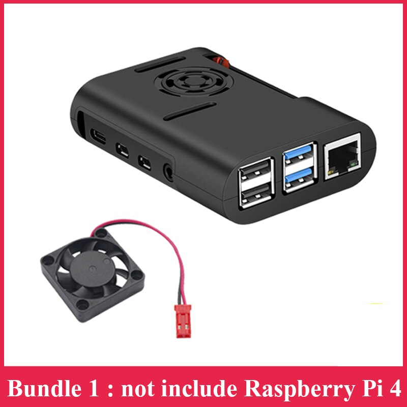 Raspberry Pi 4 ABS Case Black Plastic Box Enclosure with Cooling Fan Cooler for Raspberry Pi 4 Model B Pi 4B Pi4: Bundle 1
