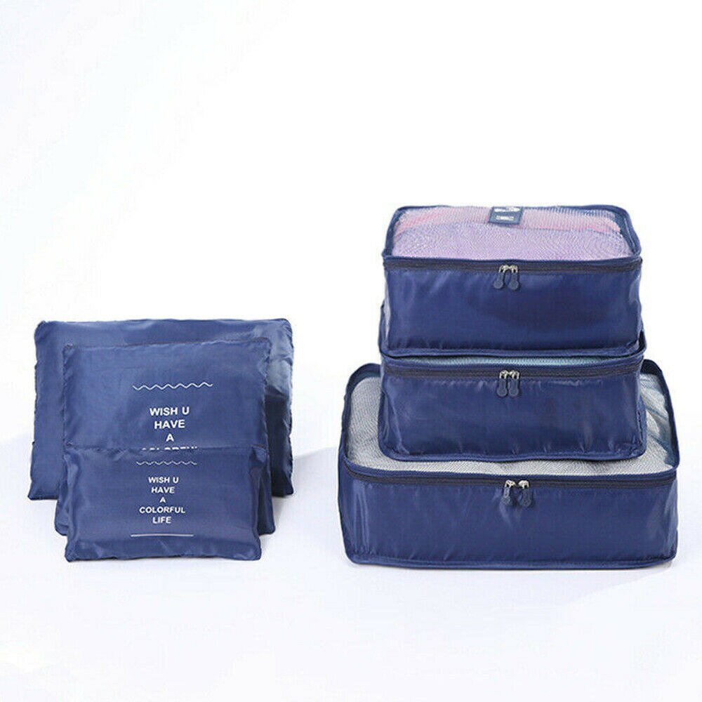 6 pièces/ensemble sac de rangement | Ensemble de sac de rangement de voyage, sac de rangement pour vêtements, boîte de valise pochette, organisateur, conteneur Portable, sacs étanches: Bleu profond