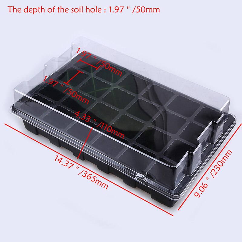 3PCS 12/24Cells Growth Trays with Cover Mini Propagator Seedling Tray for Seed Starting Growing Plants Gardening Nursery Pots: 24 holes-black