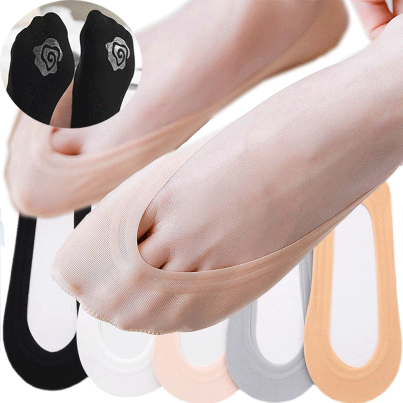 5 Pairs Invisible Boat Socks Women Summer No Trace Silicone Non-Slip Socks for High Heels Shoes Ice Silk Thin Slippers Sock