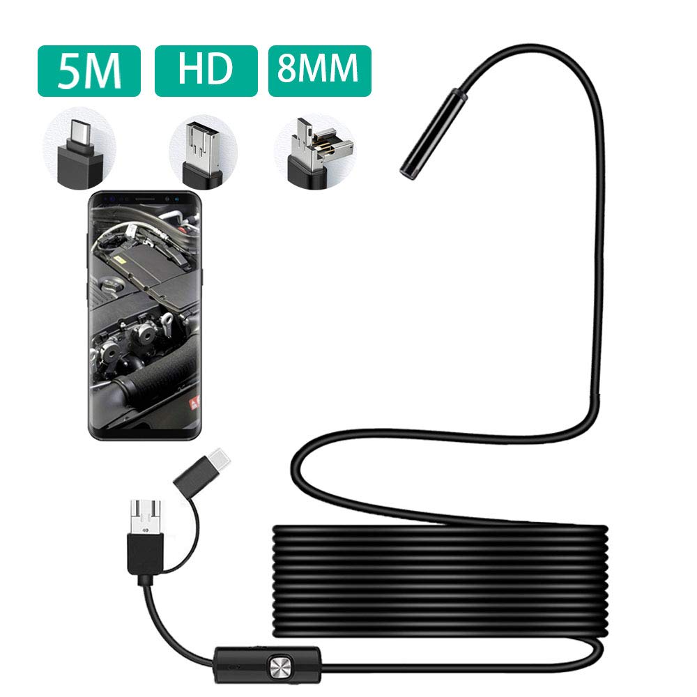 Cámara endoscópica 3 en 1 para teléfono móvil, endoscopio de inspección de boroscopio, USB, 8mm, 720P, para OTG, Android, PC: 10 m / 8mm soft cable