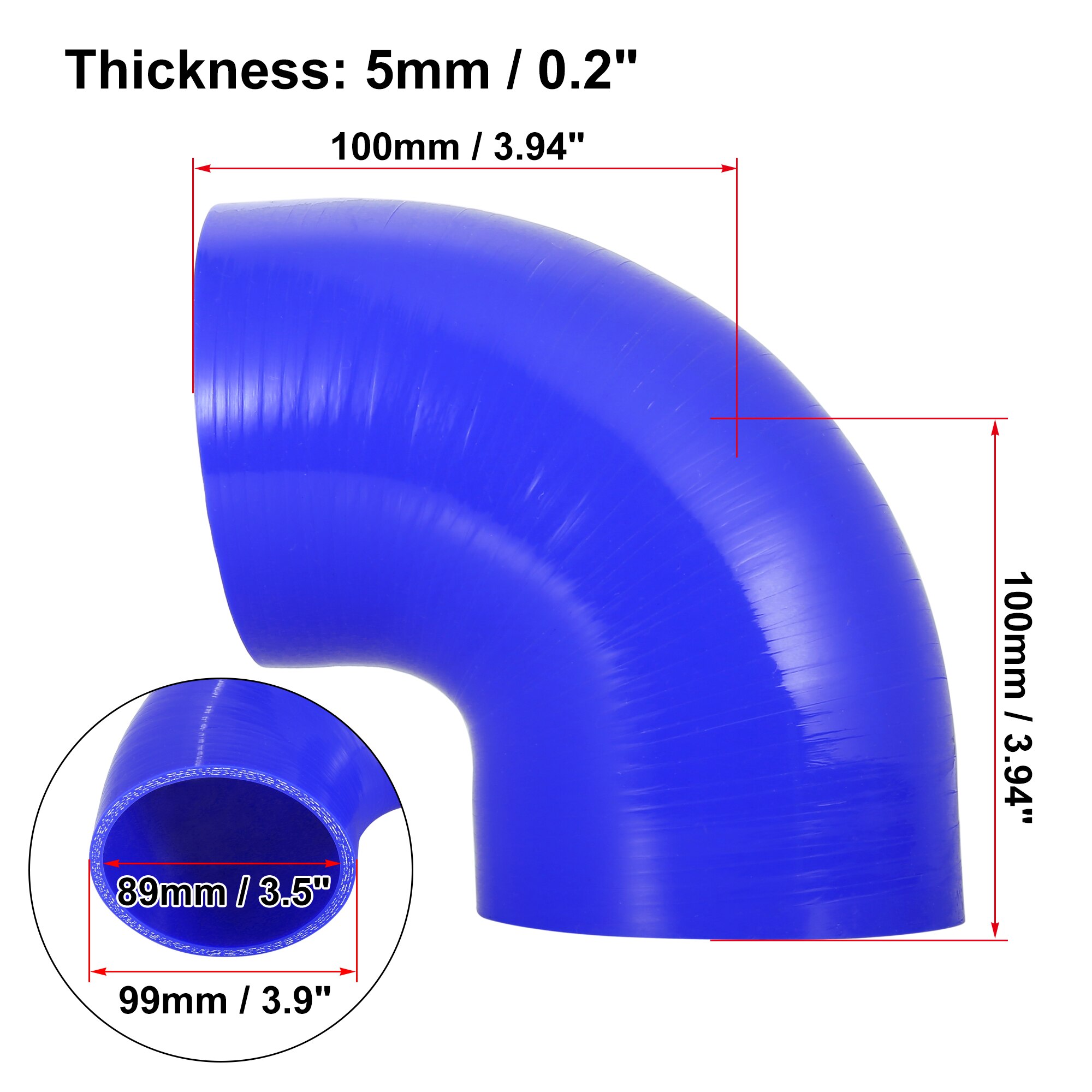 Uxcell-manguera de codo de 90 grados, tubo de silicona, 38, 51, 57, 63, 70, 76, 89, 102MM, conector Intercooler para tubo de entrada Turbo de aire: Blue 89mm