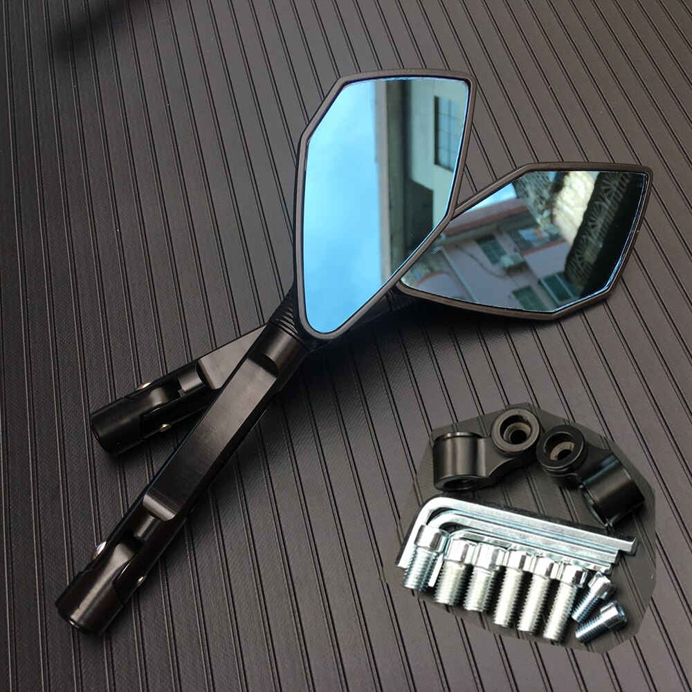 Universal Motorcycle Achteruitkijkspiegels Cnc Aluminium Blauw Lens Anti-Glare Side Spiegels Stuur End Achteruitkijkspiegel Accessoires: Black