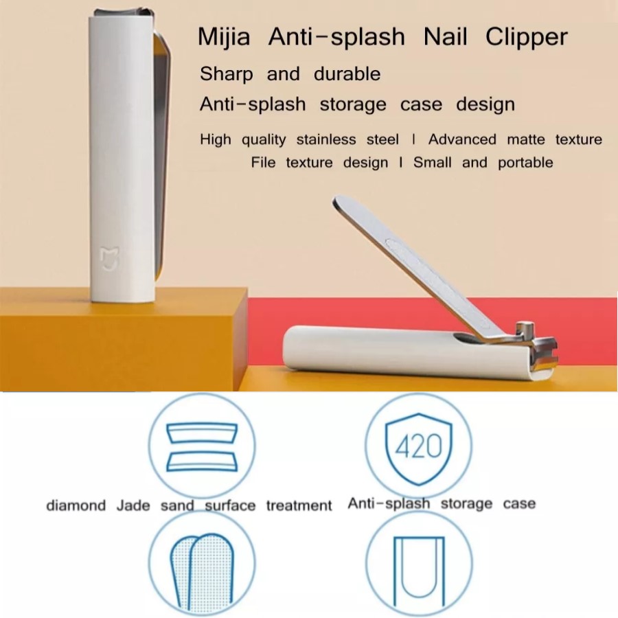 Xiaomi mijia 402 negleklipper i rustfritt stål pedikyrpleietrimmer bærbar neglefil med anti-sprut lagringsskall