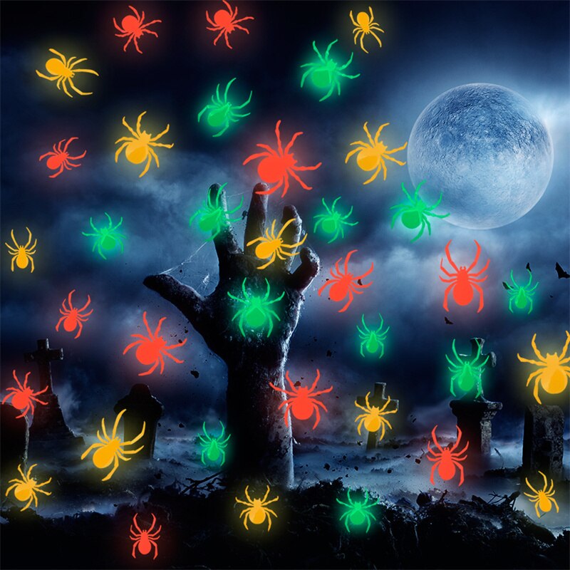 12/24/36Pcs 3D Luminous Spider Wall Sticker Halloween Festival Wedding Decoration DIY Handmade Home Fridge Window Decoration