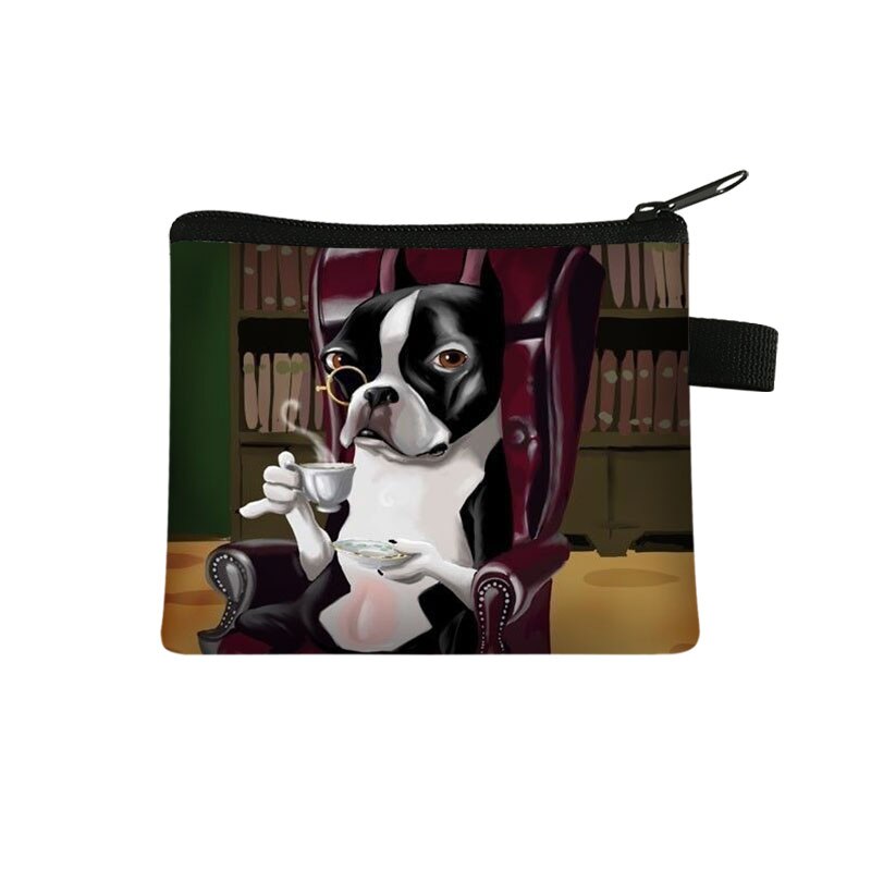 Mini cartera con estampado de Boston Terrier para mujer, cartera con Llavero perro de dibujos animados y cremallera, monedero con estampado de lápiz labial: lqbBoston14