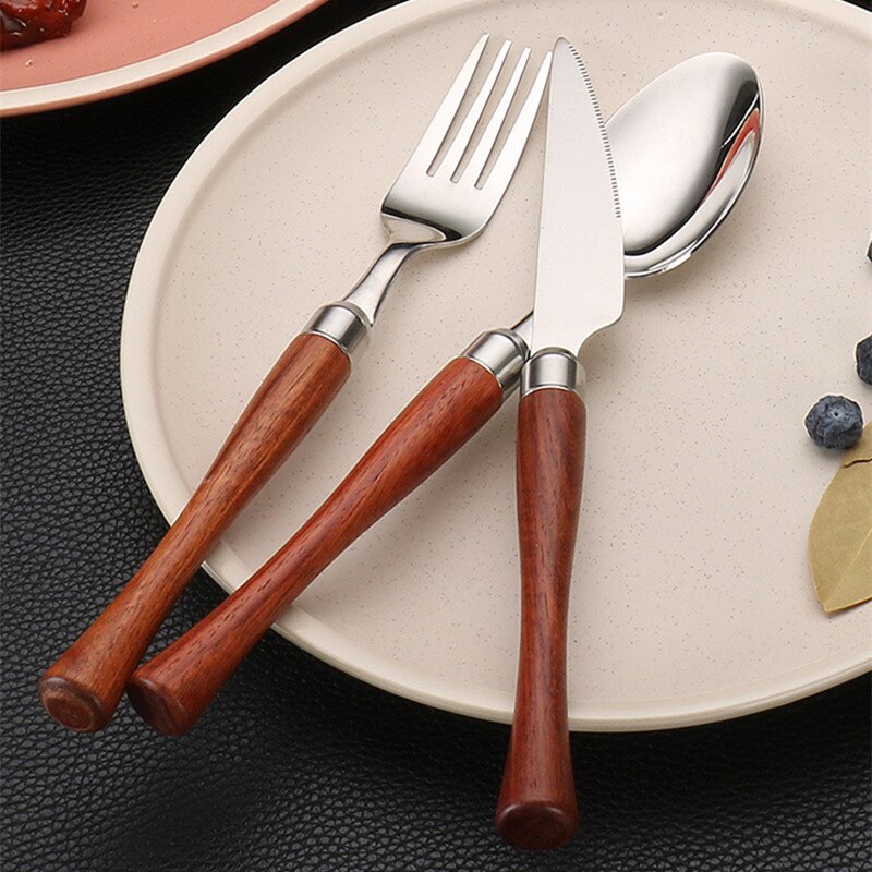 1 Pc Houten Handvat Roestvrij Staal Bestek Westerse Servies Servies Lepels Theelepels Vork Messen Thuis Keukengerei