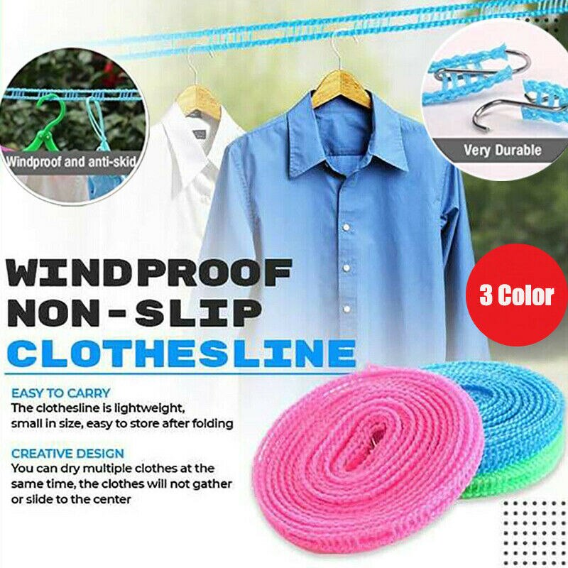 3m/5m Nylon Clothesline Anti-Slip Clothes Hanging Rope Travel Washing Clothes Line Drying Rack Outdoor Windproof Clothesline