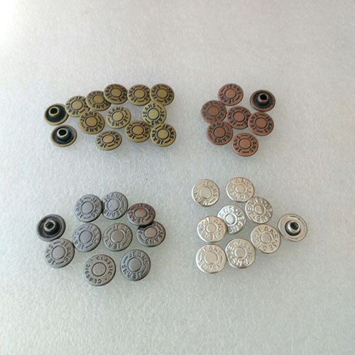 9.5mm 200sets brass garment jeans rivets with alum nail bronze /black nickle/nickle/red cooper color and 1set of tools: Mixed color