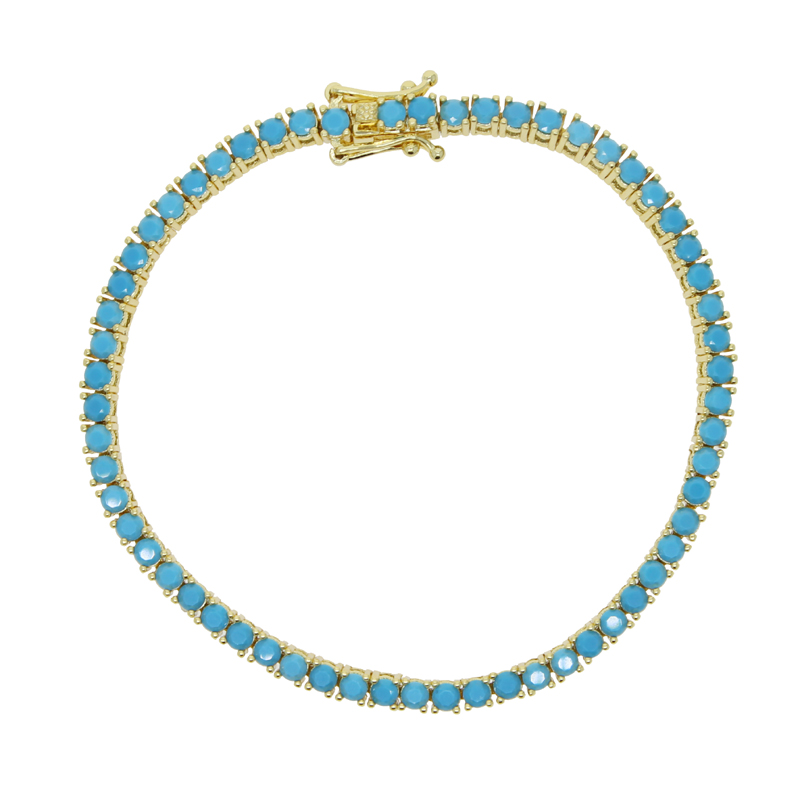 Stijlen Mode 3mm Blauw Turkoois Steen Tennis Chain Armband Voor Vrouwen Meisje Hip Hop Goud Kleur Sieraden