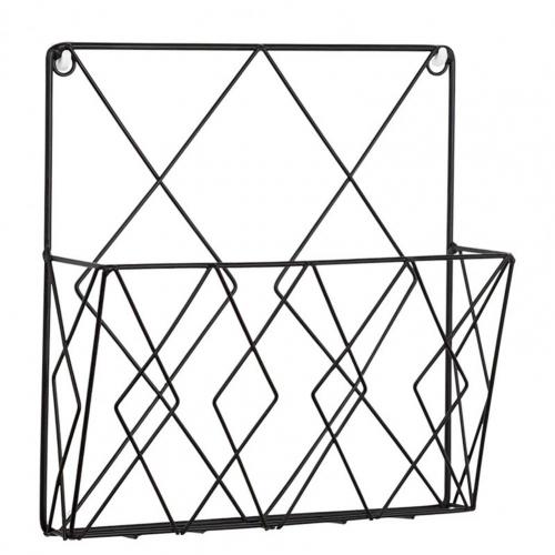 Household Wrought Iron Wall Shelf Modern Style Space-saving Chic Grid Room Wall Mounted Magazines Storage Rack Supplies: Black