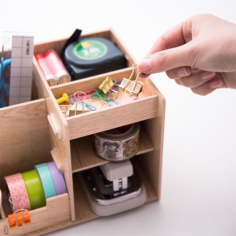 Wooden Document Tray DIY Desktop Storage Box Multifunction Pen Pencil File Holder Office Desk Organizer School Supplies 79230