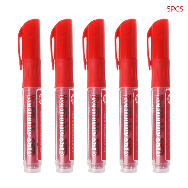 5 Pcs Erasable Whiteboard Marker Pen Dry-Erase Sign Ink Refillable Office School Supplies Student: Red