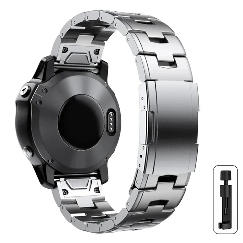 Cinturino in titanio da 22mm 26mm per cinturino per orologio Garmin Fenix 7X 7/6 6x pro 5x più bracciale in metallo in lega di titanio a sgancio rapido per Gamin: Argento / 26mm