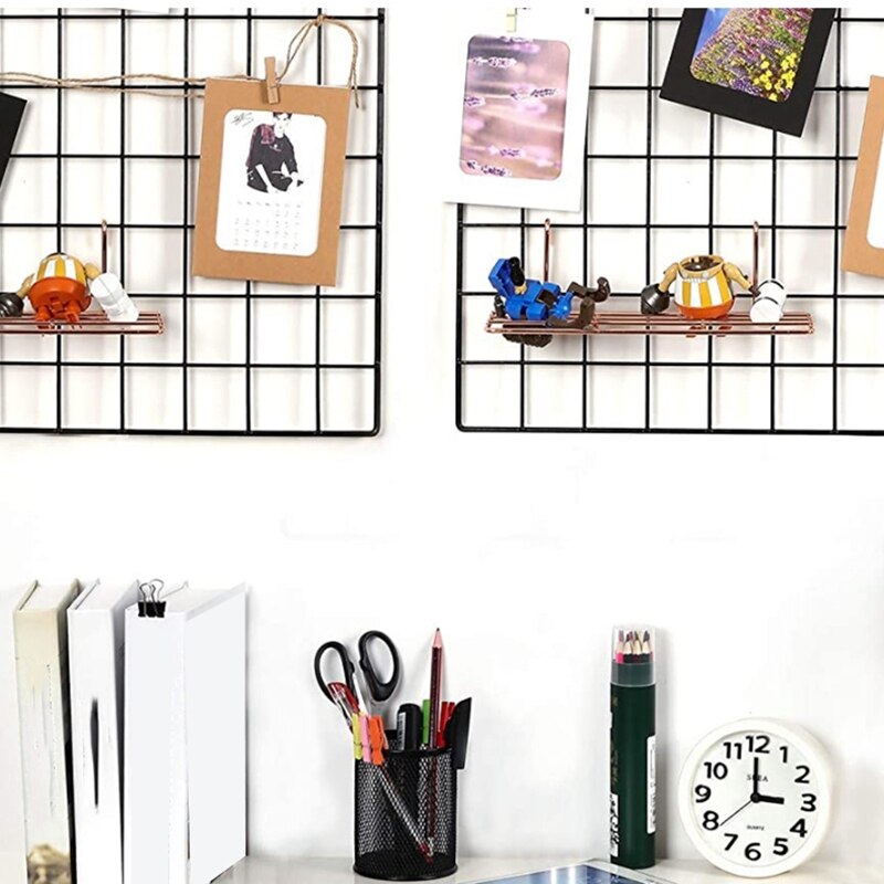 Multi-funktion metal gitter fotoramme væg display mesh hylde organizer rack holder  + 20 stk træ