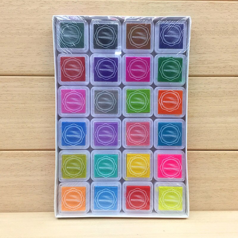 24 farver firkantet ren farve farve blæk pad mini svamp gør det selv stempel blæk pude papirvarer skoleartikler