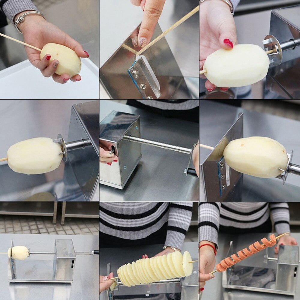 1 stk madlavningsredskaber rustfrit stål spiralskærer kartoffelskærer manuel snoet kartoffel cuttting batata maskine til hjemme restaurant