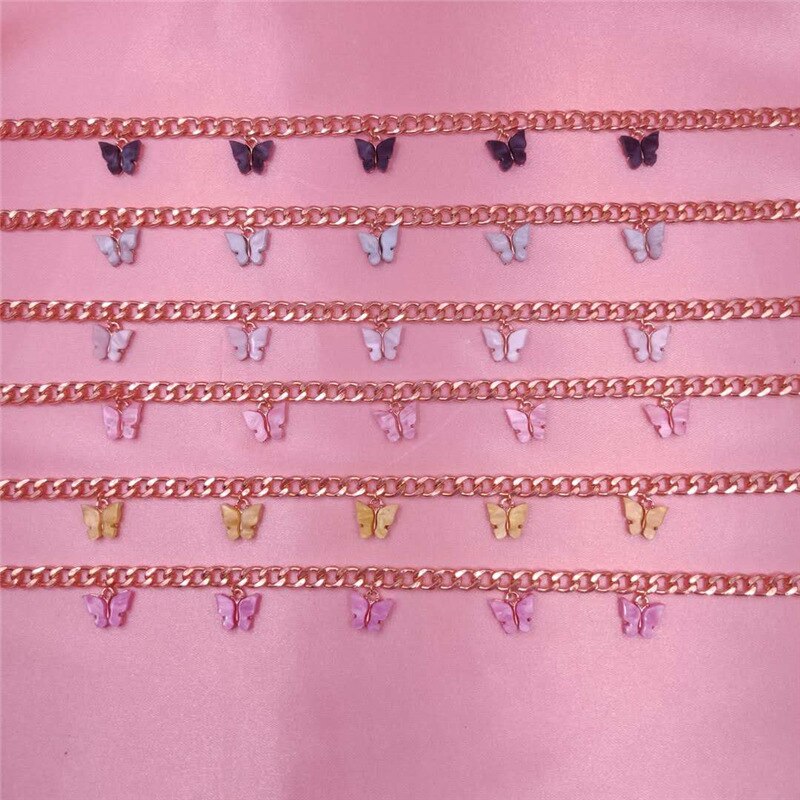 Punk Gold Silver Color Chain 5 Butterfly Choker Necklace for Women Wedding Party Statement Cute Pendant Necklaces Jewelry