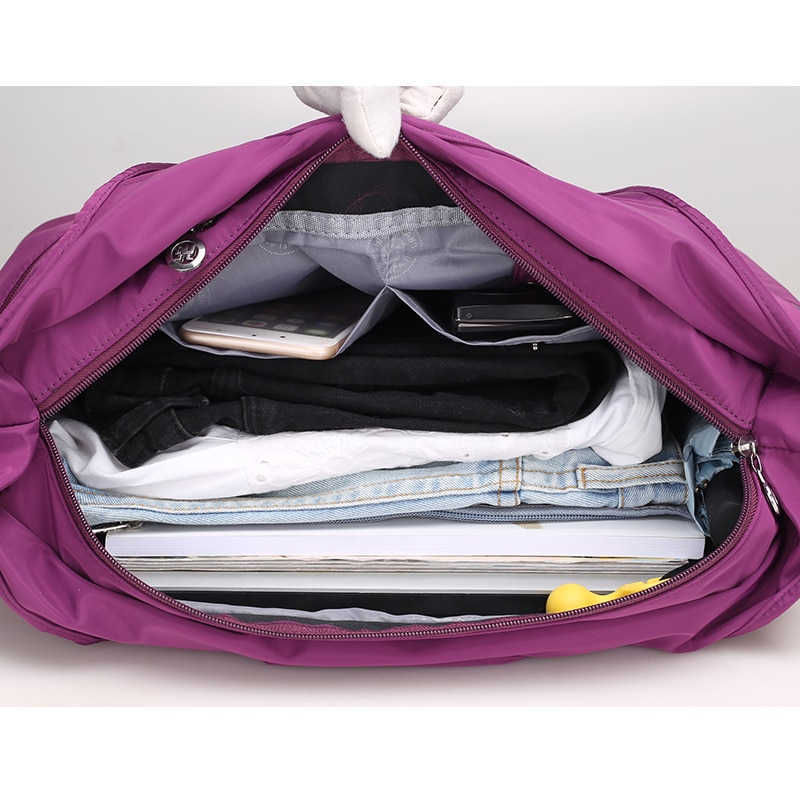Bolso de hombro de nailon brillante para mujer, bolsa de viaje resistente al agua, gran capacidad, para mamá, Asa superior