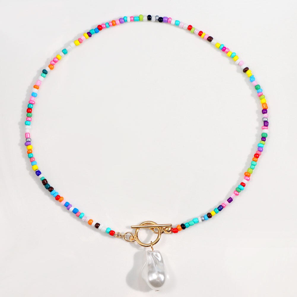 Boho arco-íris irregular grande pérola semente frisado colar para as mulheres simples cordão grânulo gargantilha barroco feito à mão colar y2k jóias: Default Title