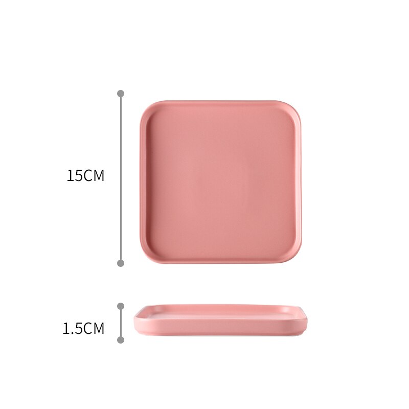 Firkantet tallerken flat keramisk servise hjem kjøkken porselen rekvisita biff matbit kake fett romantisk middagsretter: Rosa 15cm