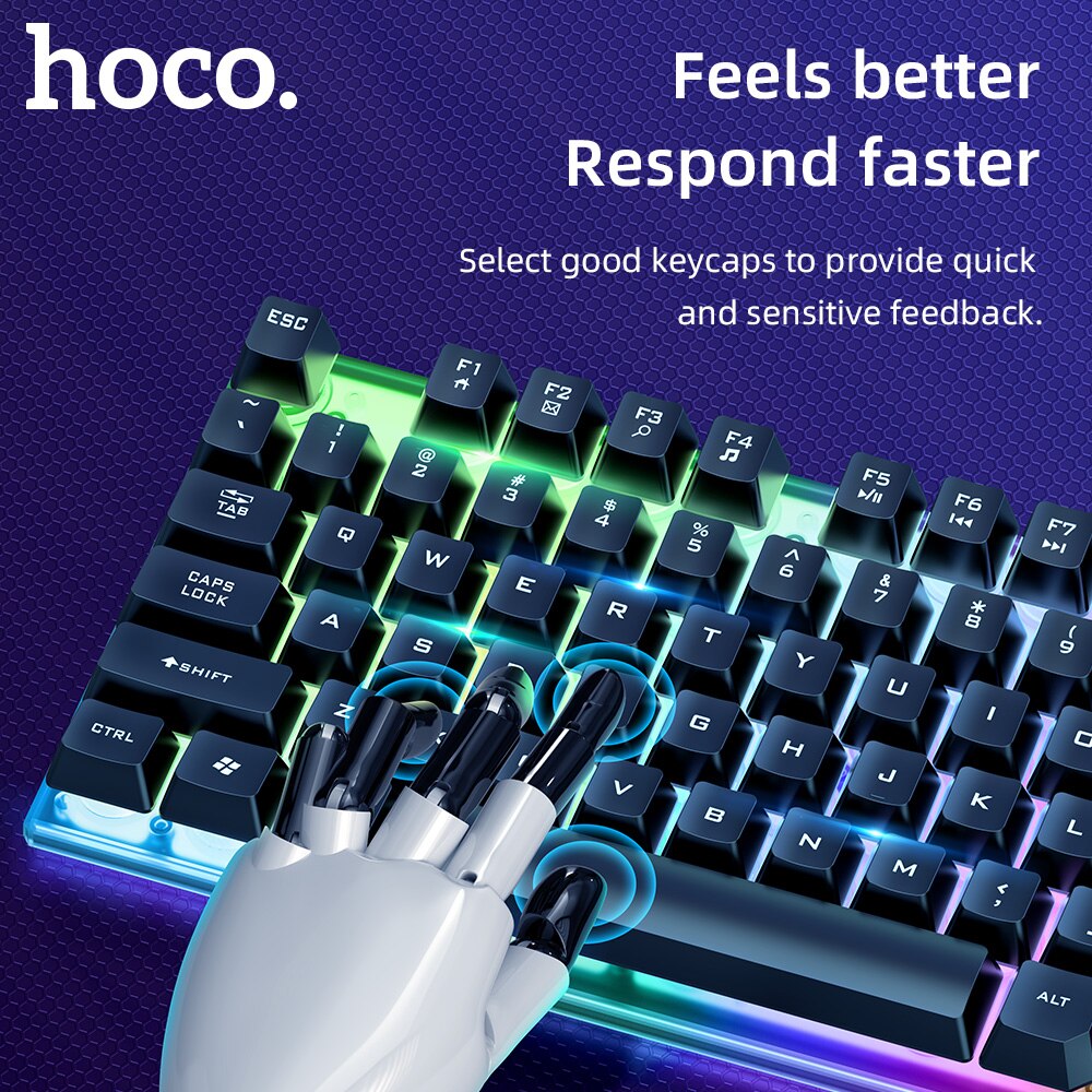 HOCO LED Gaming Keyboard Rainbow Backlight EN RU Version 104key USB Wired Mechanical Keyboard with Mouse Set For Gamer PC Laptop