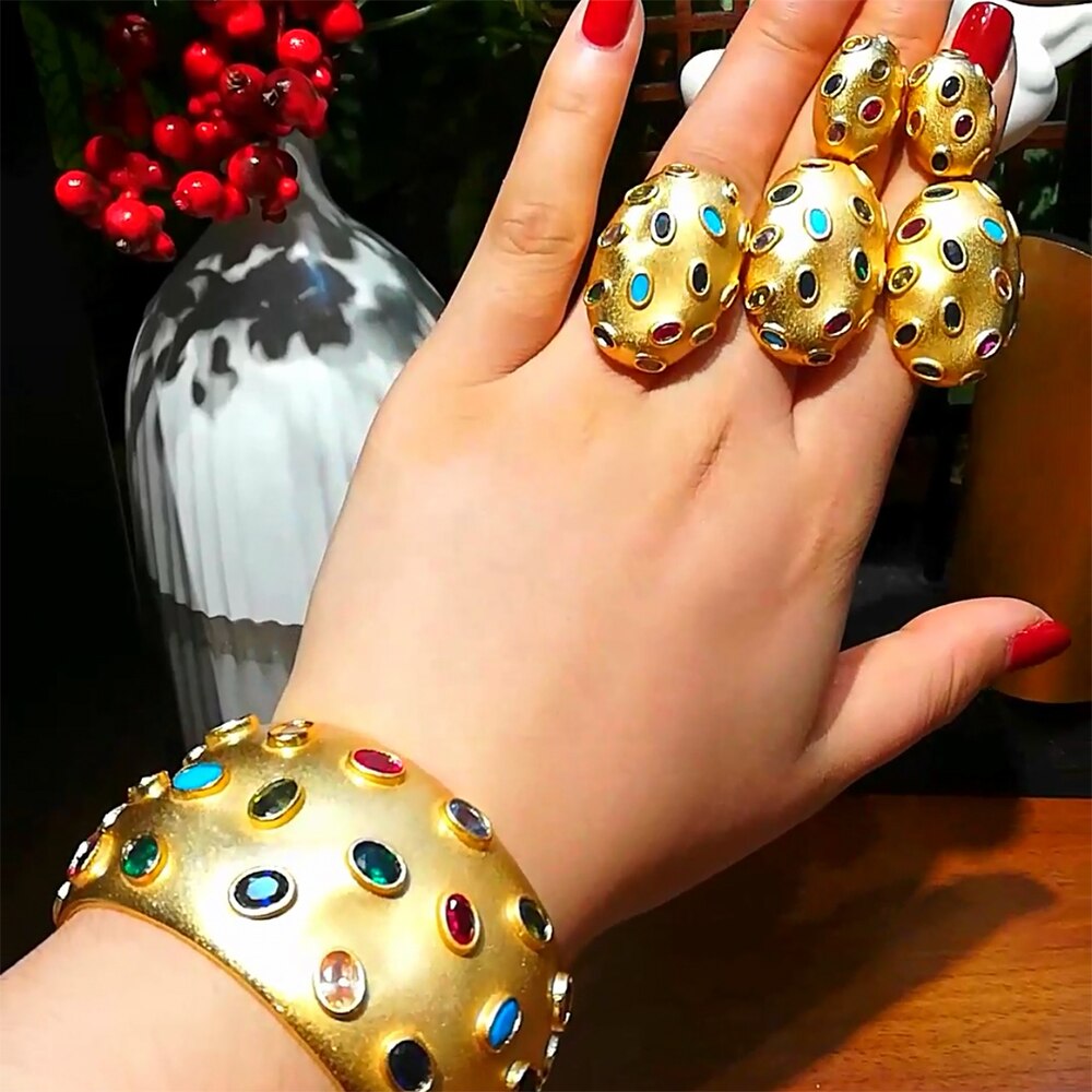 Godki Charms 3Pc Armband Ring Oorbel Set Voor Vrouwen Wedding Bridal Cubic Zirkoon Dubai Party Bruiloft Sieraden Boho