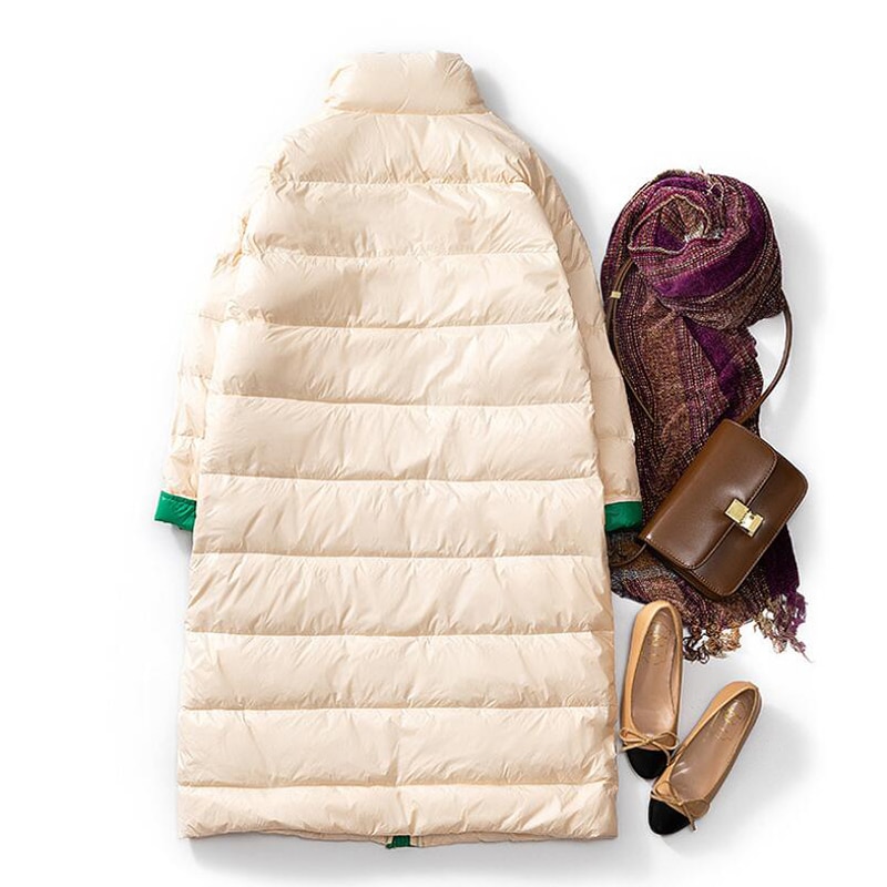 Sedutmo vinter långa dunjackor dam oversize tjock varm kappa patchwork höst slimmad pufferjacka