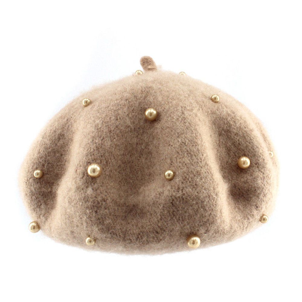 Vinter baby söt ull hatt med pärlor godis färg retro basker mössa för 3-8 år för pojkar och flickor 1pc: Kaki