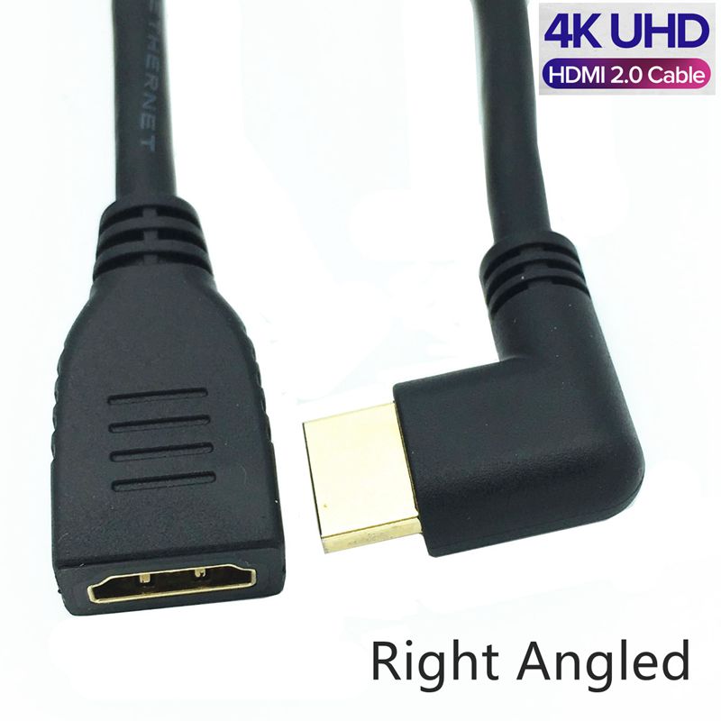 HDMI 2.0 Right Angle Cable Right Left Up Down HDMI v2.0 male to female panel mount w/ screw 4K*2k 60Hz HD extension cable 15CM: Right