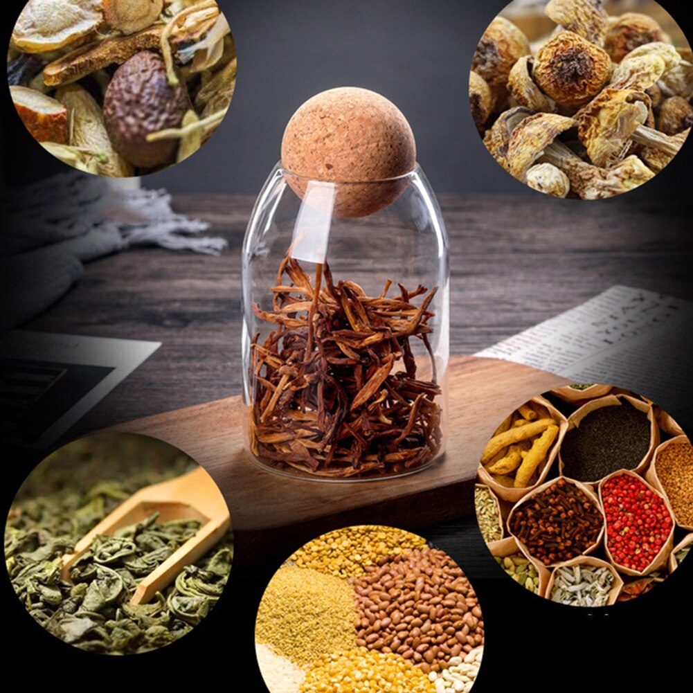 550/750/1200ml Clear Wood Cork Glass Storage Bottle Bean Sugar Tea Coffee Cork Stopper Glass Jar Can Household Organizer