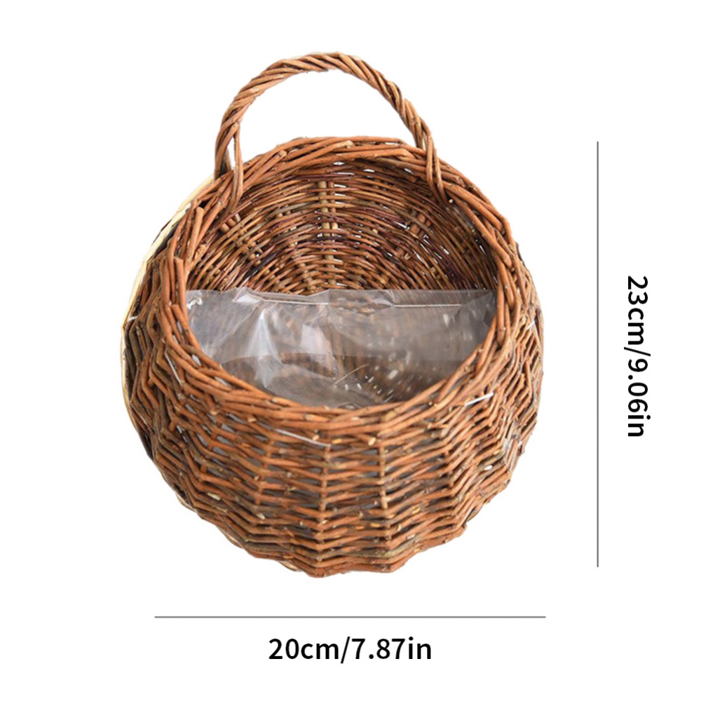 Hanging Planter Basket Handmade Hanging Wicker Rattan Flower Basket With A Plastic Film For Flower Planting Beautiful Practical: Light Grey