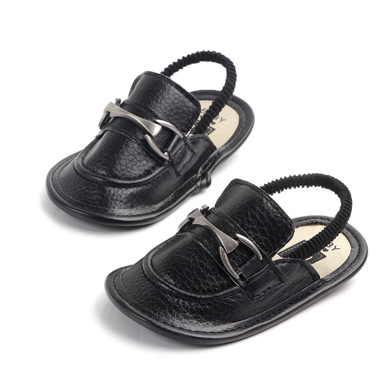 Dalemoxu baby drenge piger pu læder hjemmesko toddler spædbarn afslappede sko blød sål skridsikre hjemmesko til 0-18m: Sort / 0-6 måneder