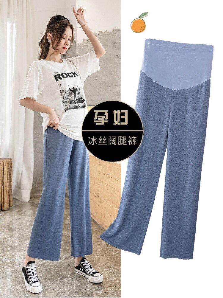 Maternity Trousers Spring Summer Clothes Pregnant Women Wide-leg Trousers Thin Loose Pleated Maternity Casual Trousers: L / M