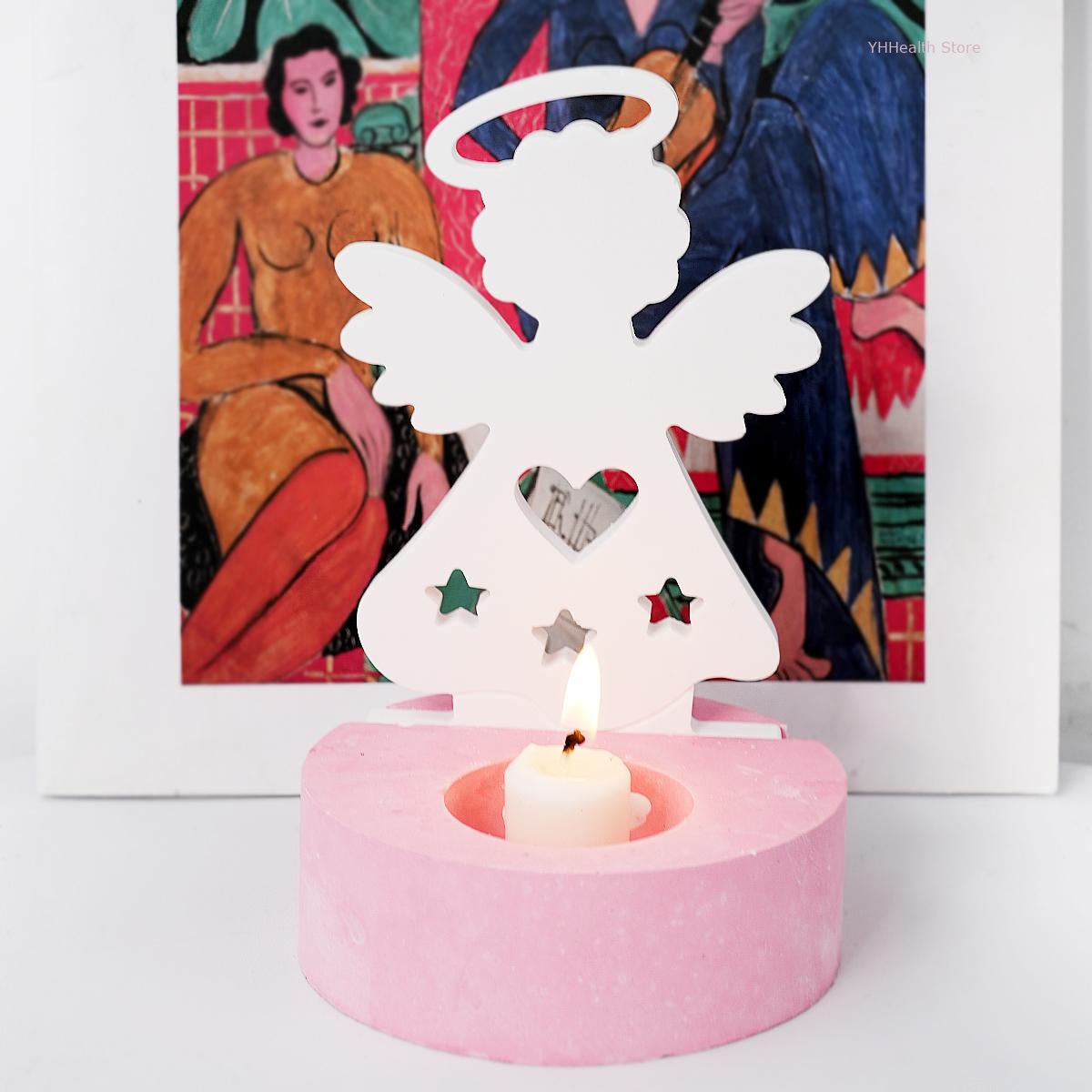 Engel Kandelaar Siliconen Mal Diy Handgemaakte Holle Ster Engel Kandelaar Ornamenten Mallen 3d Halo Engel Ambacht Feestelijk Decor